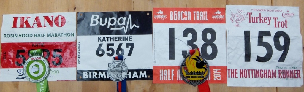 Photo of race numbers and medals