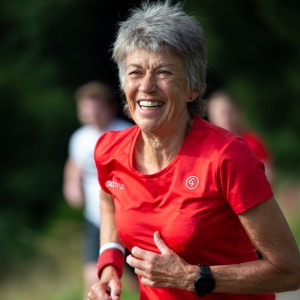 v70 athlete Anne Dockery running at Ashton Court parkrun