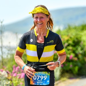 Ruth Gledhill competing in a triathlon in 2023 women's running blog